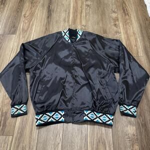 Vintage 80s Aztec Satin Southwestern Bomber Jacket Size XL